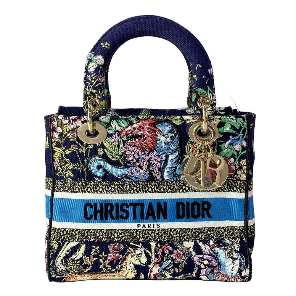 Christian Dior Lady Dior Light Medium Bag Handbag Dark Navy Light Blue Multi